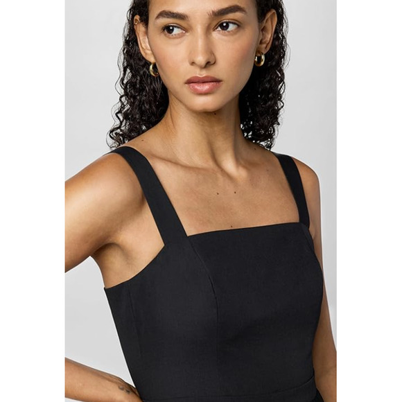 THEORY WOMENS SIZE 8 SLEEVELESS PLEATED VOLUME POPLIN MIDI DRESS BLACK NEW - Picture 3 of 14